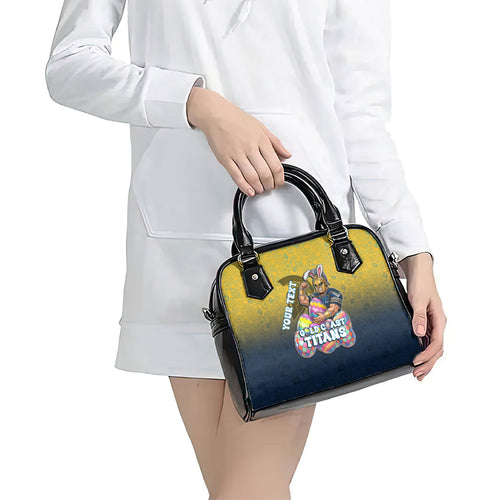 Personalized Gold Coast Titans Shoulder Handbag Easter Mascot - Colorful Eggs Cartoon Style