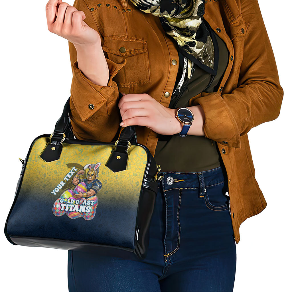 Personalized Gold Coast Titans Shoulder Handbag Easter Mascot - Colorful Eggs Cartoon Style