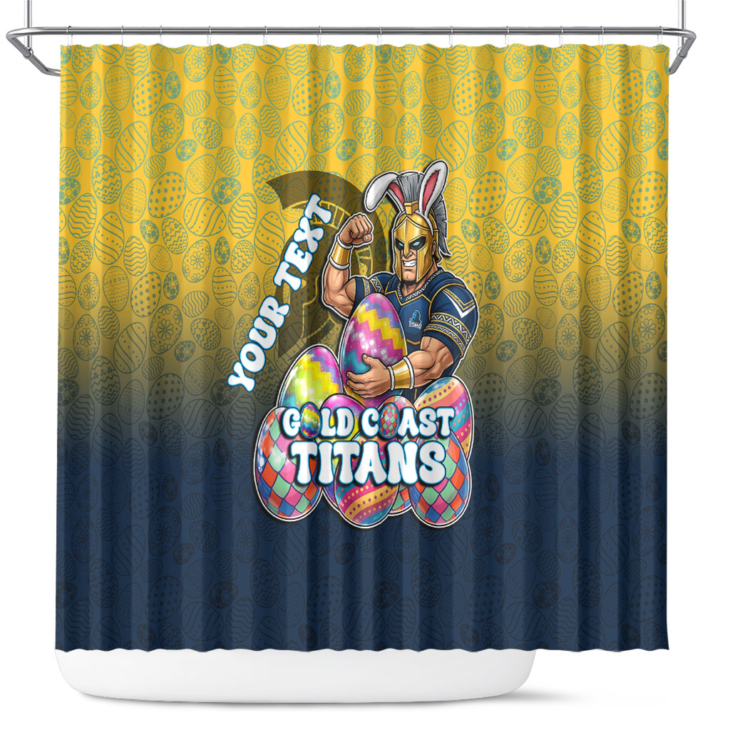 Personalized Gold Coast Titans Shower Curtain Easter Mascot - Colorful Eggs Cartoon Style