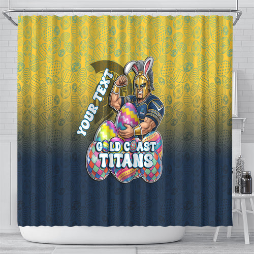 Personalized Gold Coast Titans Shower Curtain Easter Mascot - Colorful Eggs Cartoon Style