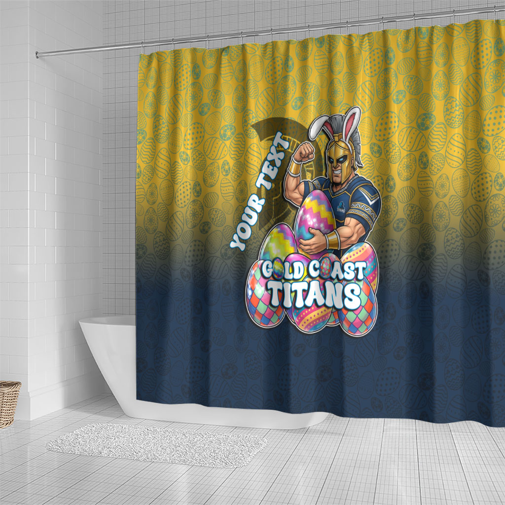 Personalized Gold Coast Titans Shower Curtain Easter Mascot - Colorful Eggs Cartoon Style