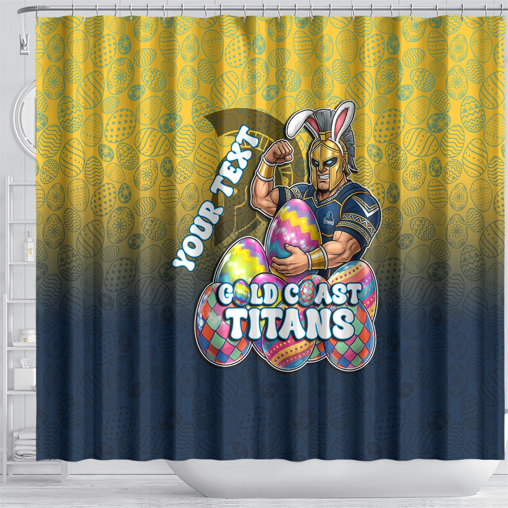 Personalized Gold Coast Titans Shower Curtain Easter Mascot - Colorful Eggs Cartoon Style