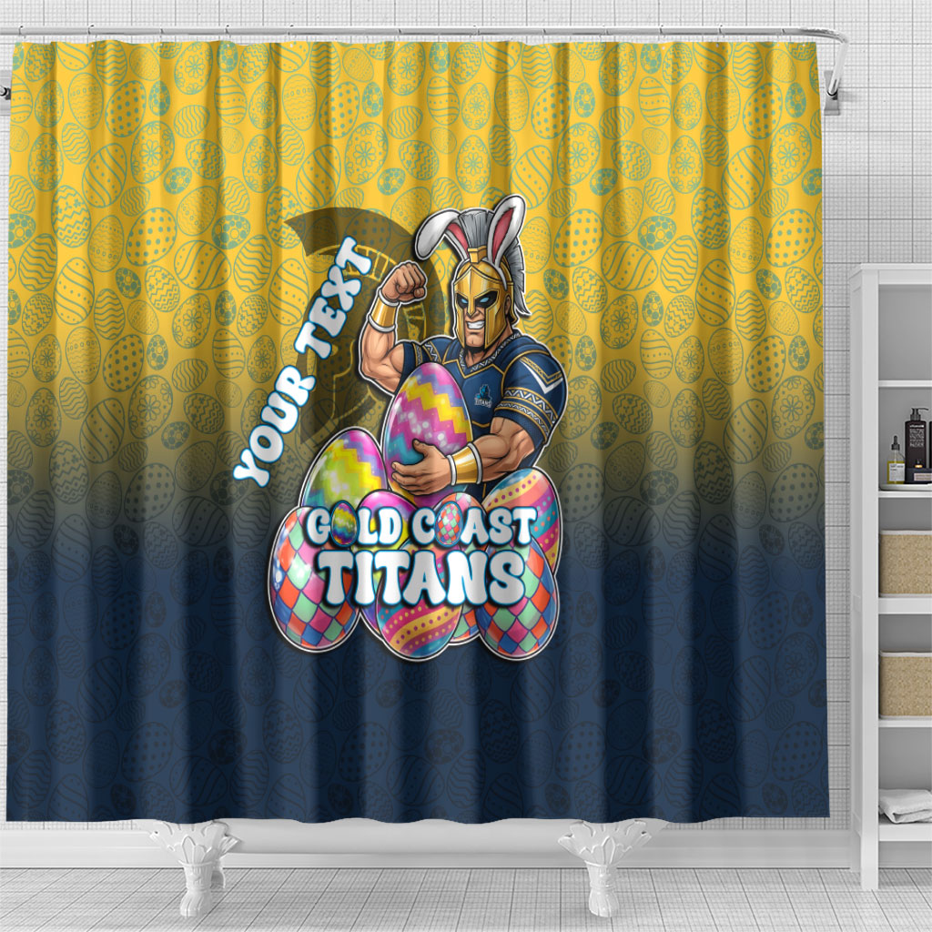 Personalized Gold Coast Titans Shower Curtain Easter Mascot - Colorful Eggs Cartoon Style