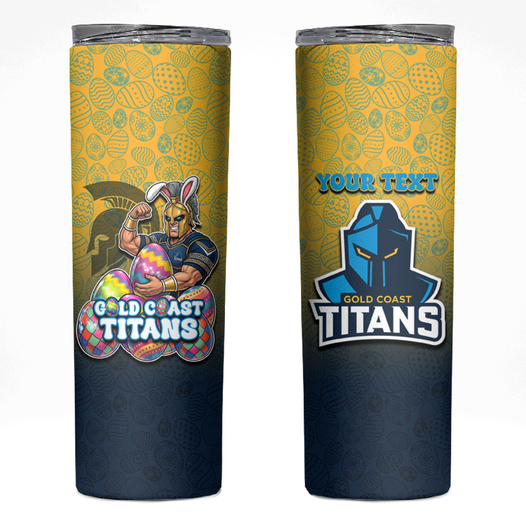 Personalized Gold Coast Titans Skinny Tumbler Easter Mascot - Colorful Eggs Cartoon Style