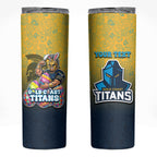 Personalized Gold Coast Titans Skinny Tumbler Easter Mascot - Colorful Eggs Cartoon Style