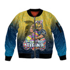 Personalized Gold Coast Titans Sleeve Zip Bomber Jacket Easter Mascot - Colorful Eggs Cartoon Style