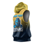 Personalized Gold Coast Titans Sleeveless Hoodie Easter Mascot - Colorful Eggs Cartoon Style