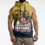 Personalized Gold Coast Titans Sleeveless Hoodie Easter Mascot - Colorful Eggs Cartoon Style