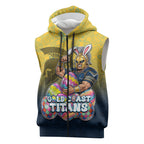 Personalized Gold Coast Titans Sleeveless Zip Hoodie Easter Mascot - Colorful Eggs Cartoon Style