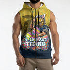 Personalized Gold Coast Titans Sleeveless Zip Hoodie Easter Mascot - Colorful Eggs Cartoon Style