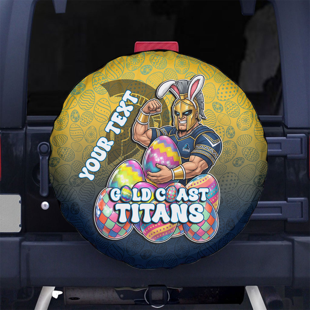 Personalized Gold Coast Titans Spare Tire Cover Easter Mascot - Colorful Eggs Cartoon Style