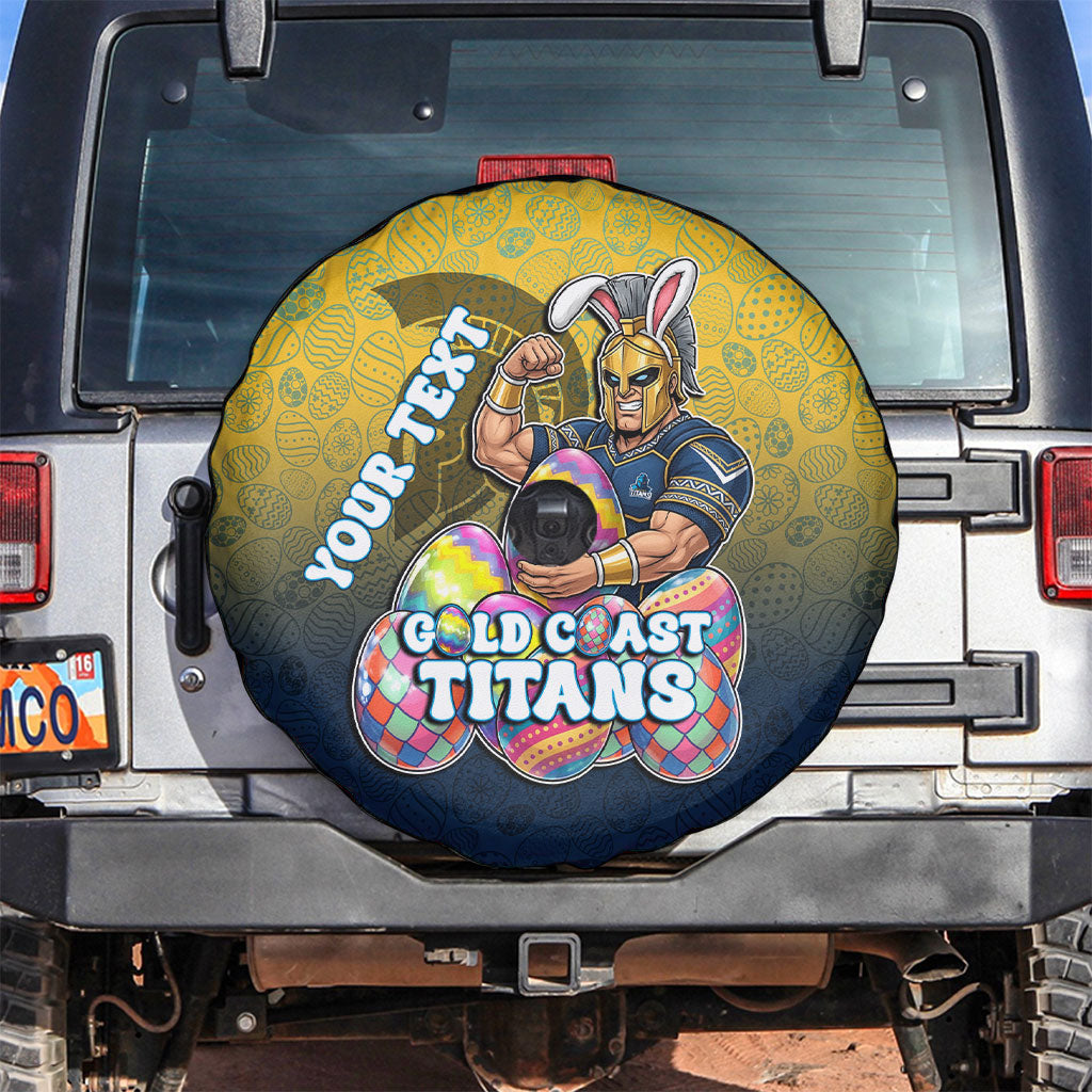 Personalized Gold Coast Titans Spare Tire Cover Easter Mascot - Colorful Eggs Cartoon Style