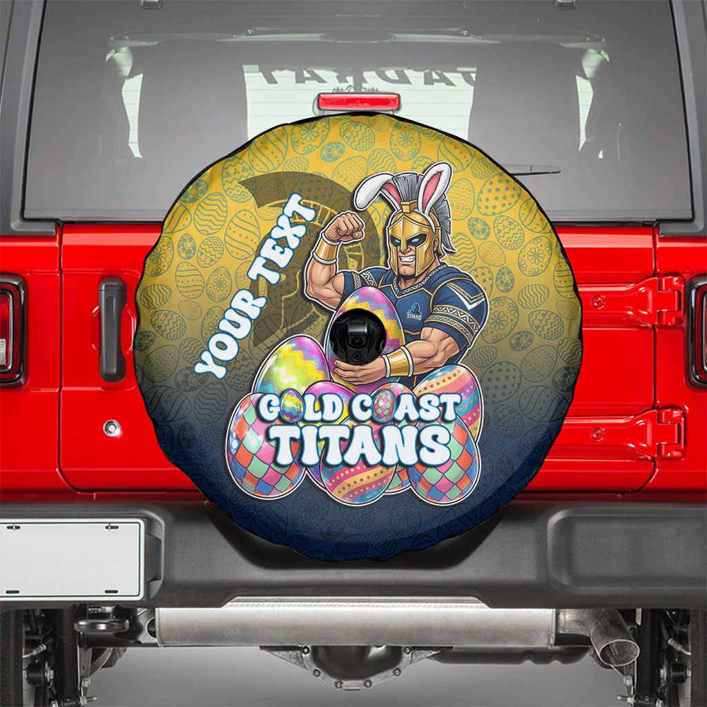 Personalized Gold Coast Titans Spare Tire Cover Easter Mascot - Colorful Eggs Cartoon Style