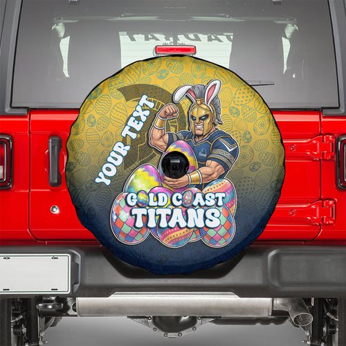 Personalized Gold Coast Titans Spare Tire Cover Easter Mascot - Colorful Eggs Cartoon Style