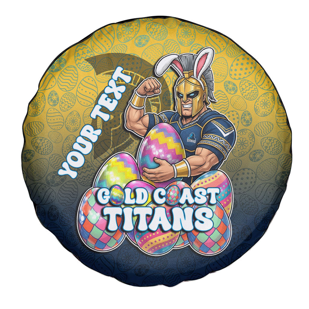 Personalized Gold Coast Titans Spare Tire Cover Easter Mascot - Colorful Eggs Cartoon Style