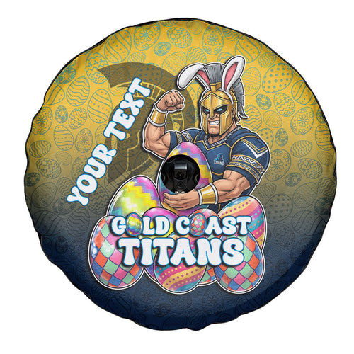 Personalized Gold Coast Titans Spare Tire Cover Easter Mascot - Colorful Eggs Cartoon Style