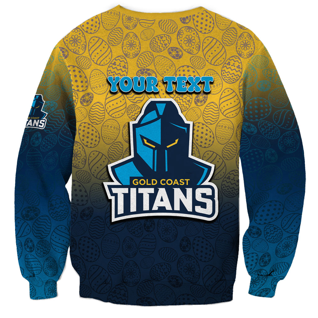 Personalized Gold Coast Titans Sweatshirt Easter Mascot - Colorful Eggs Cartoon Style