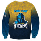 Personalized Gold Coast Titans Sweatshirt Easter Mascot - Colorful Eggs Cartoon Style