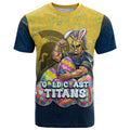Personalized Gold Coast Titans T Shirt Easter Mascot - Colorful Eggs Cartoon Style
