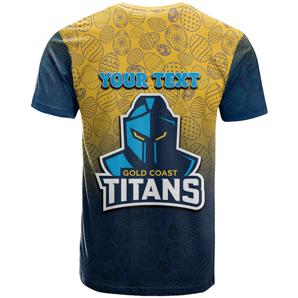 Personalized Gold Coast Titans T Shirt Easter Mascot - Colorful Eggs Cartoon Style