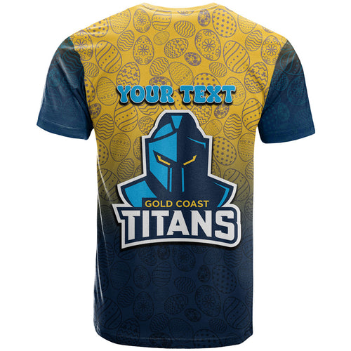 Personalized Gold Coast Titans T Shirt Easter Mascot - Colorful Eggs Cartoon Style