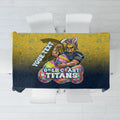 Personalized Gold Coast Titans Tablecloth Easter Mascot - Colorful Eggs Cartoon Style