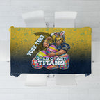 Personalized Gold Coast Titans Tablecloth Easter Mascot - Colorful Eggs Cartoon Style