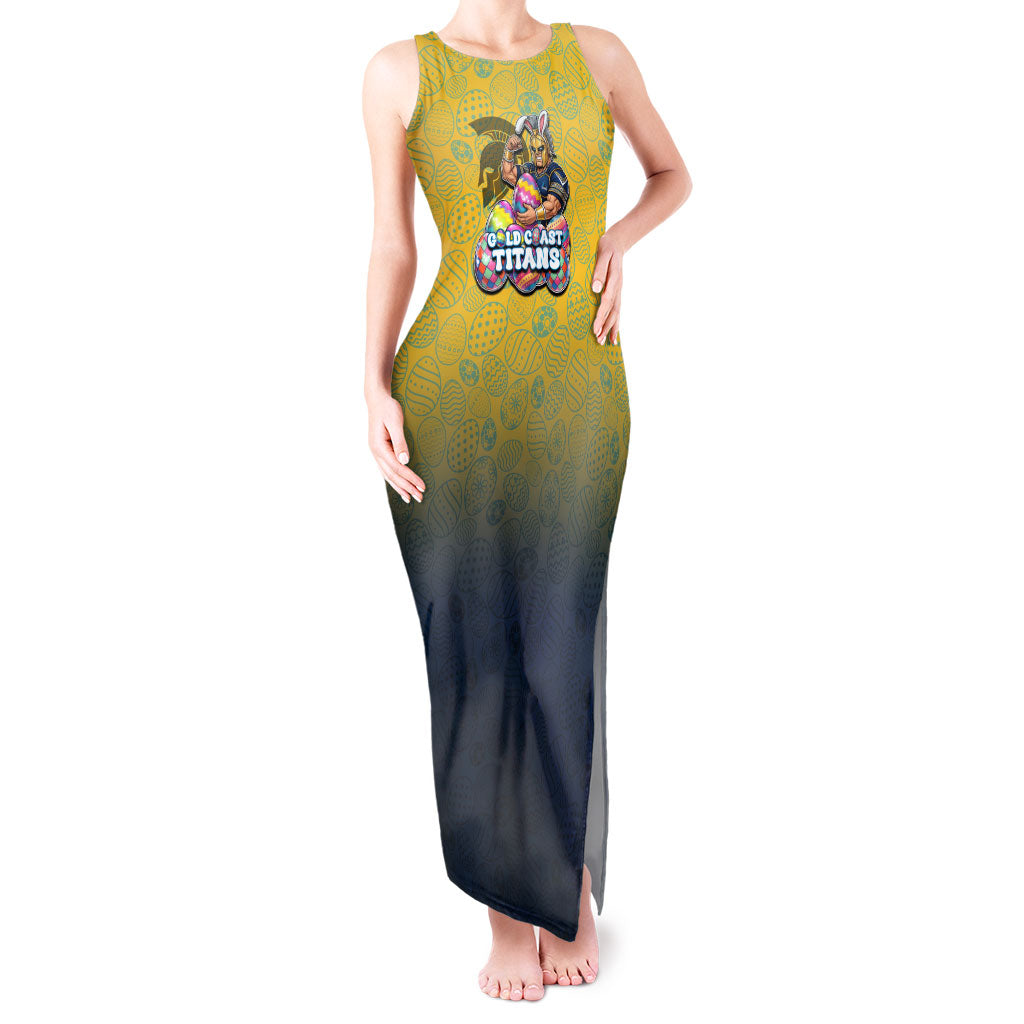 Personalized Gold Coast Titans Tank Maxi Dress Easter Mascot - Colorful Eggs Cartoon Style