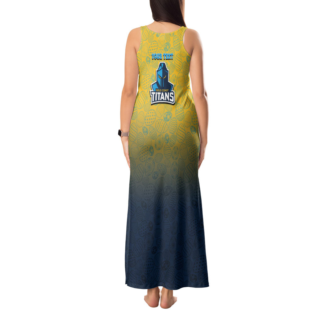 Personalized Gold Coast Titans Tank Maxi Dress Easter Mascot - Colorful Eggs Cartoon Style
