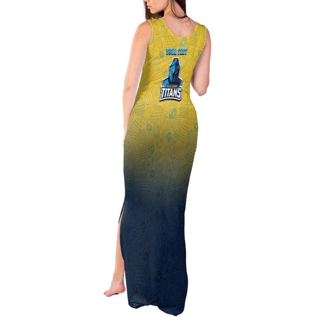 Personalized Gold Coast Titans Tank Maxi Dress Easter Mascot - Colorful Eggs Cartoon Style
