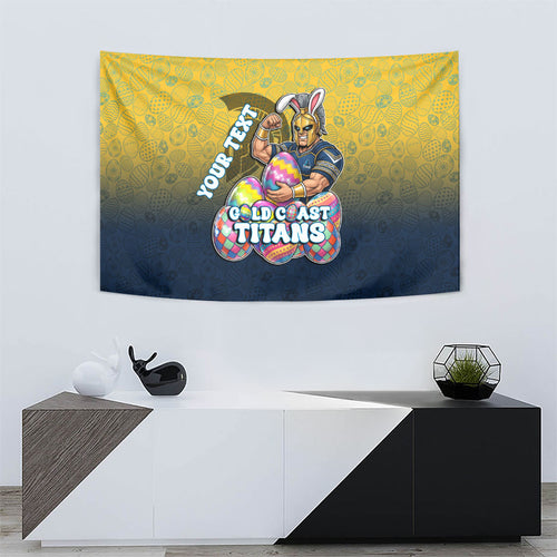 Personalized Gold Coast Titans Tapestry Easter Mascot - Colorful Eggs Cartoon Style
