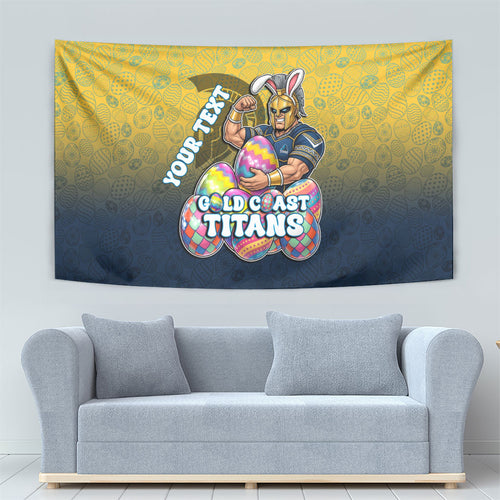 Personalized Gold Coast Titans Tapestry Easter Mascot - Colorful Eggs Cartoon Style