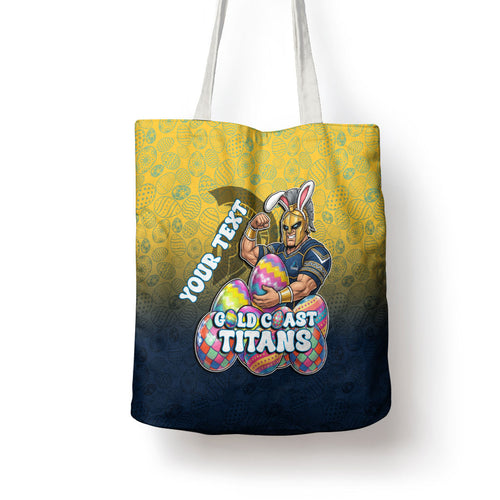 Personalized Gold Coast Titans Tote Bag Easter Mascot - Colorful Eggs Cartoon Style