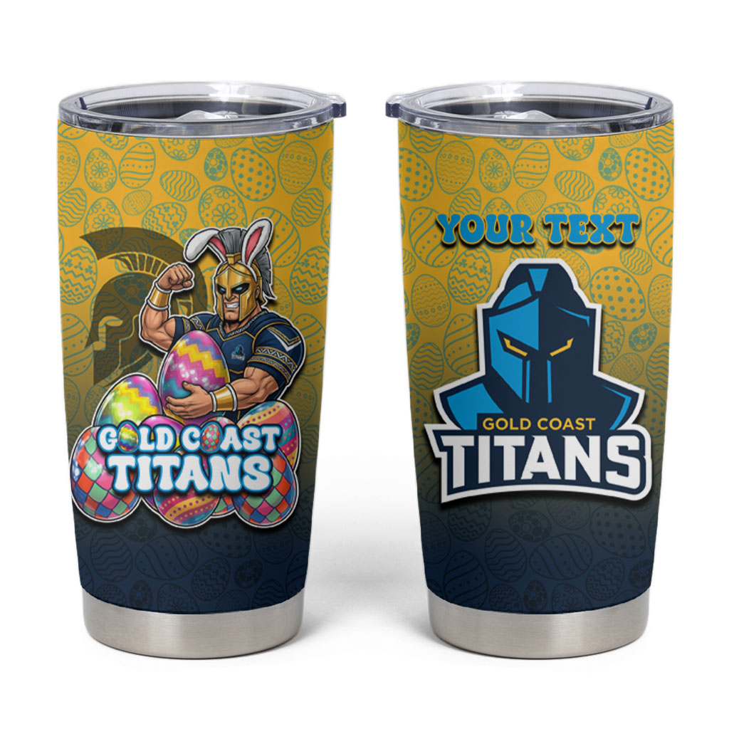 Personalized Gold Coast Titans Tumbler Cup Easter Mascot - Colorful Eggs Cartoon Style
