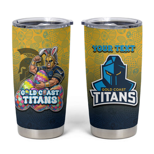 Personalized Gold Coast Titans Tumbler Cup Easter Mascot - Colorful Eggs Cartoon Style