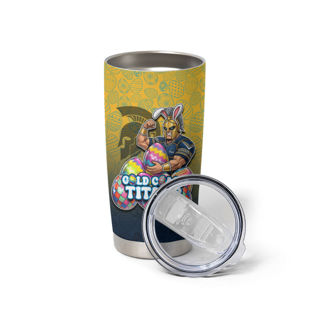 Personalized Gold Coast Titans Tumbler Cup Easter Mascot - Colorful Eggs Cartoon Style