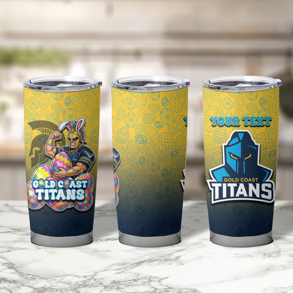 Personalized Gold Coast Titans Tumbler Cup Easter Mascot - Colorful Eggs Cartoon Style