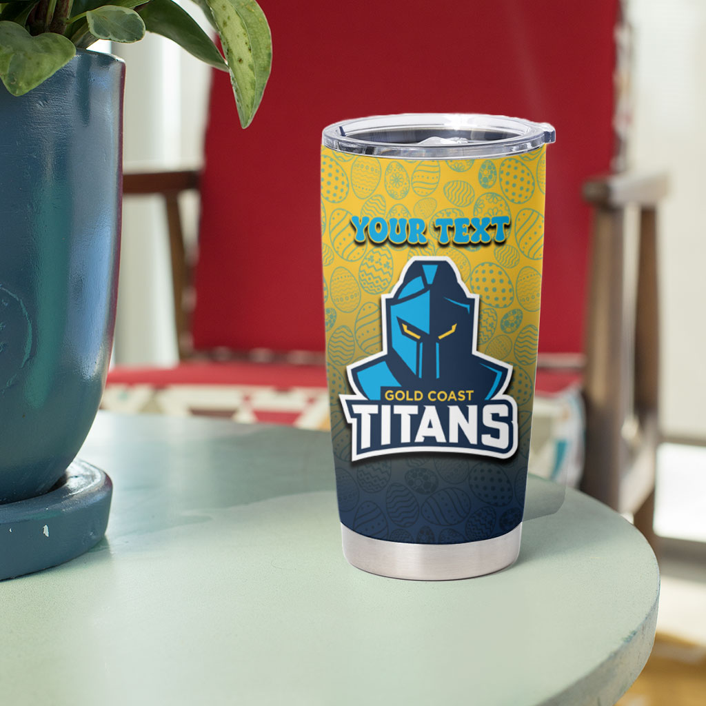 Personalized Gold Coast Titans Tumbler Cup Easter Mascot - Colorful Eggs Cartoon Style