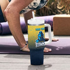 Personalized Gold Coast Titans Tumbler With Handle Easter Mascot - Colorful Eggs Cartoon Style