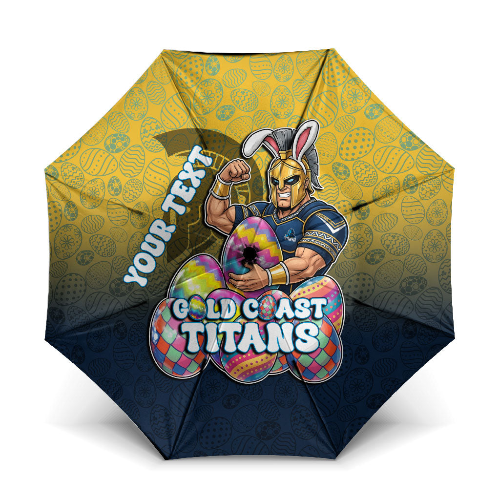Personalized Gold Coast Titans Umbrella Easter Mascot - Colorful Eggs Cartoon Style