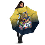 Personalized Gold Coast Titans Umbrella Easter Mascot - Colorful Eggs Cartoon Style