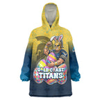 Personalized Gold Coast Titans Wearable Blanket Hoodie Easter Mascot - Colorful Eggs Cartoon Style