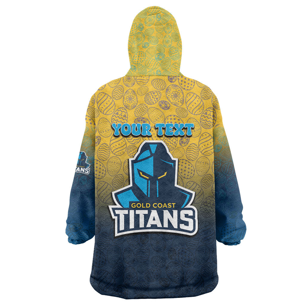 Personalized Gold Coast Titans Wearable Blanket Hoodie Easter Mascot - Colorful Eggs Cartoon Style