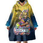 Personalized Gold Coast Titans Wearable Blanket Hoodie Easter Mascot - Colorful Eggs Cartoon Style