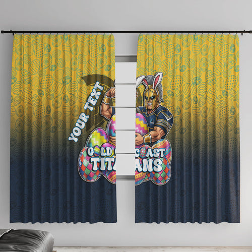 Personalized Gold Coast Titans Window Curtain Easter Mascot - Colorful Eggs Cartoon Style