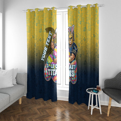 Personalized Gold Coast Titans Window Curtain Easter Mascot - Colorful Eggs Cartoon Style