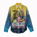 Personalized Gold Coast Titans Women Casual Shirt Easter Mascot - Colorful Eggs Cartoon Style