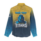 Personalized Gold Coast Titans Women Casual Shirt Easter Mascot - Colorful Eggs Cartoon Style