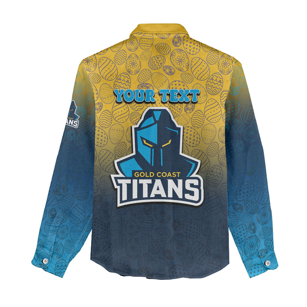 Personalized Gold Coast Titans Women Casual Shirt Easter Mascot - Colorful Eggs Cartoon Style