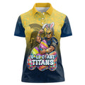 Personalized Gold Coast Titans Women Polo Shirt Easter Mascot - Colorful Eggs Cartoon Style
